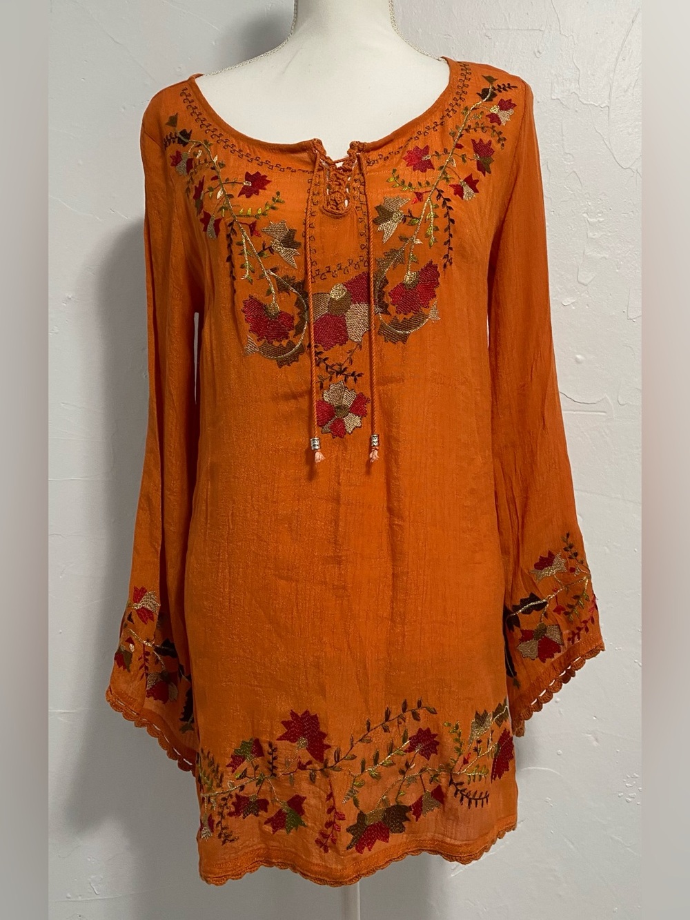Tasha polizzi Collection Orange Embroidered Boho Tunic Dress